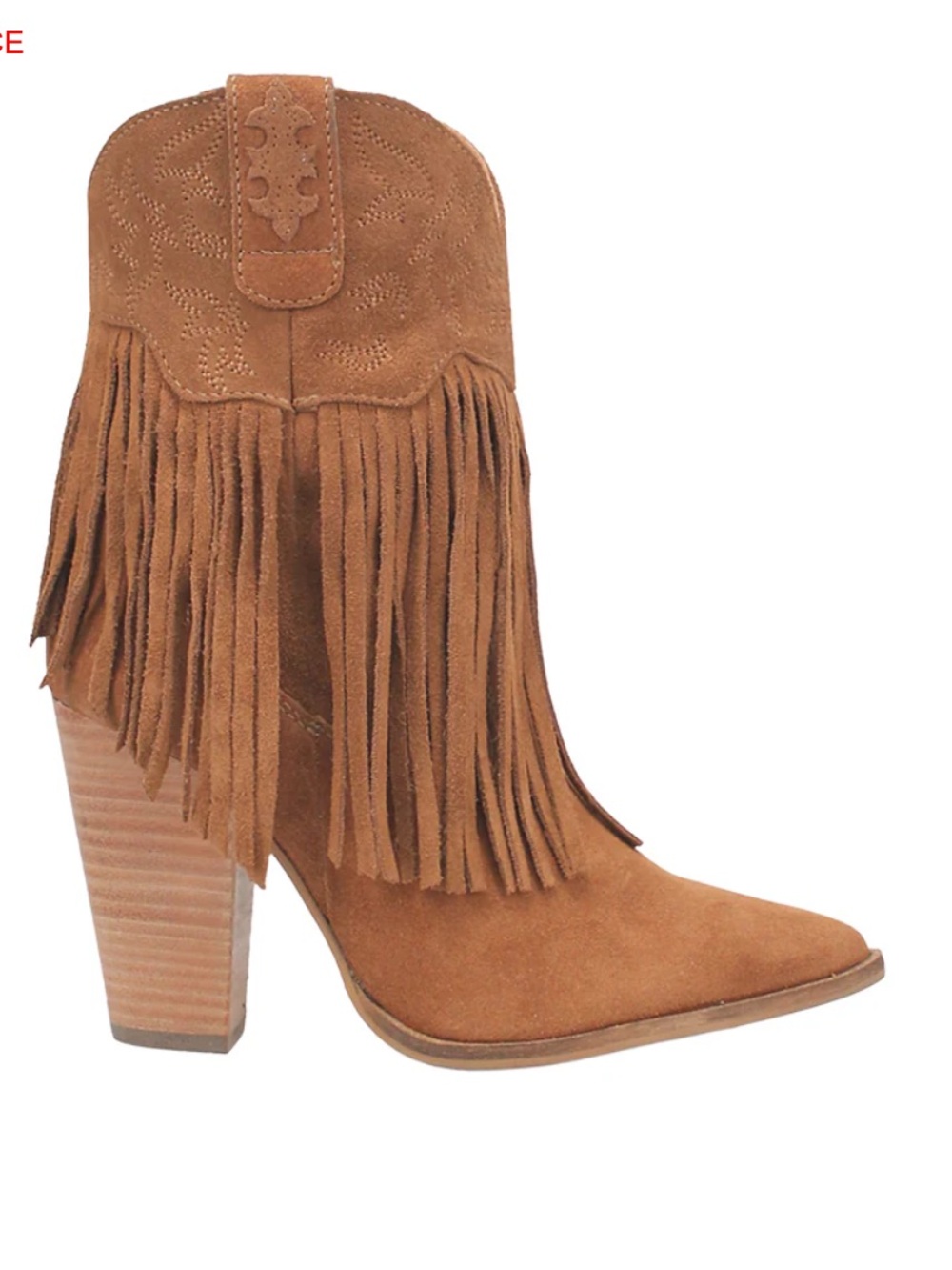 DINGO Crazy Train Fringe Embroidered Snip Toe Cowboy Booties Camel,Size 9.5 NWOT